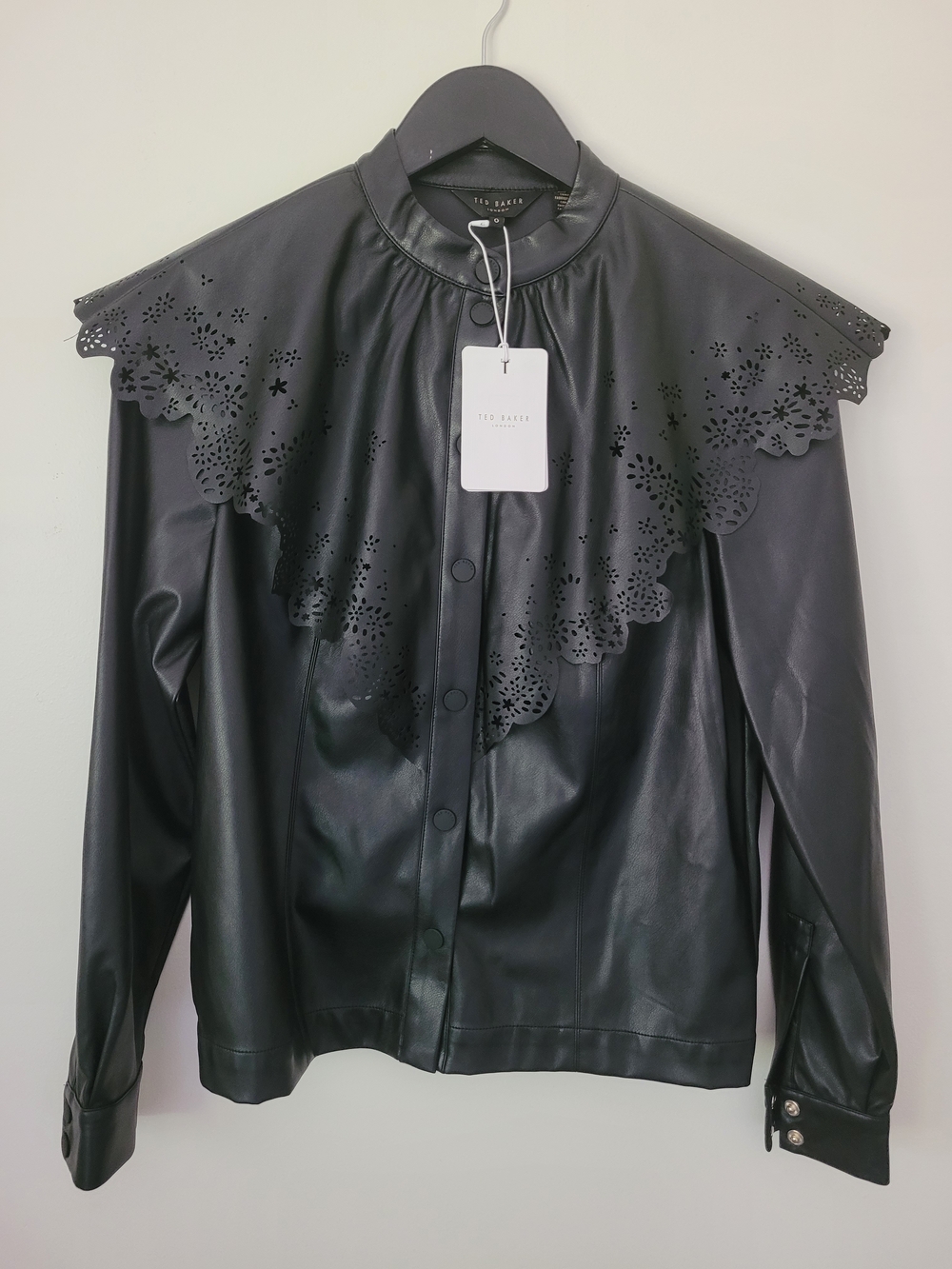 BNWT Ted Baker Maisson Black Faux Leather Perforated Shirt